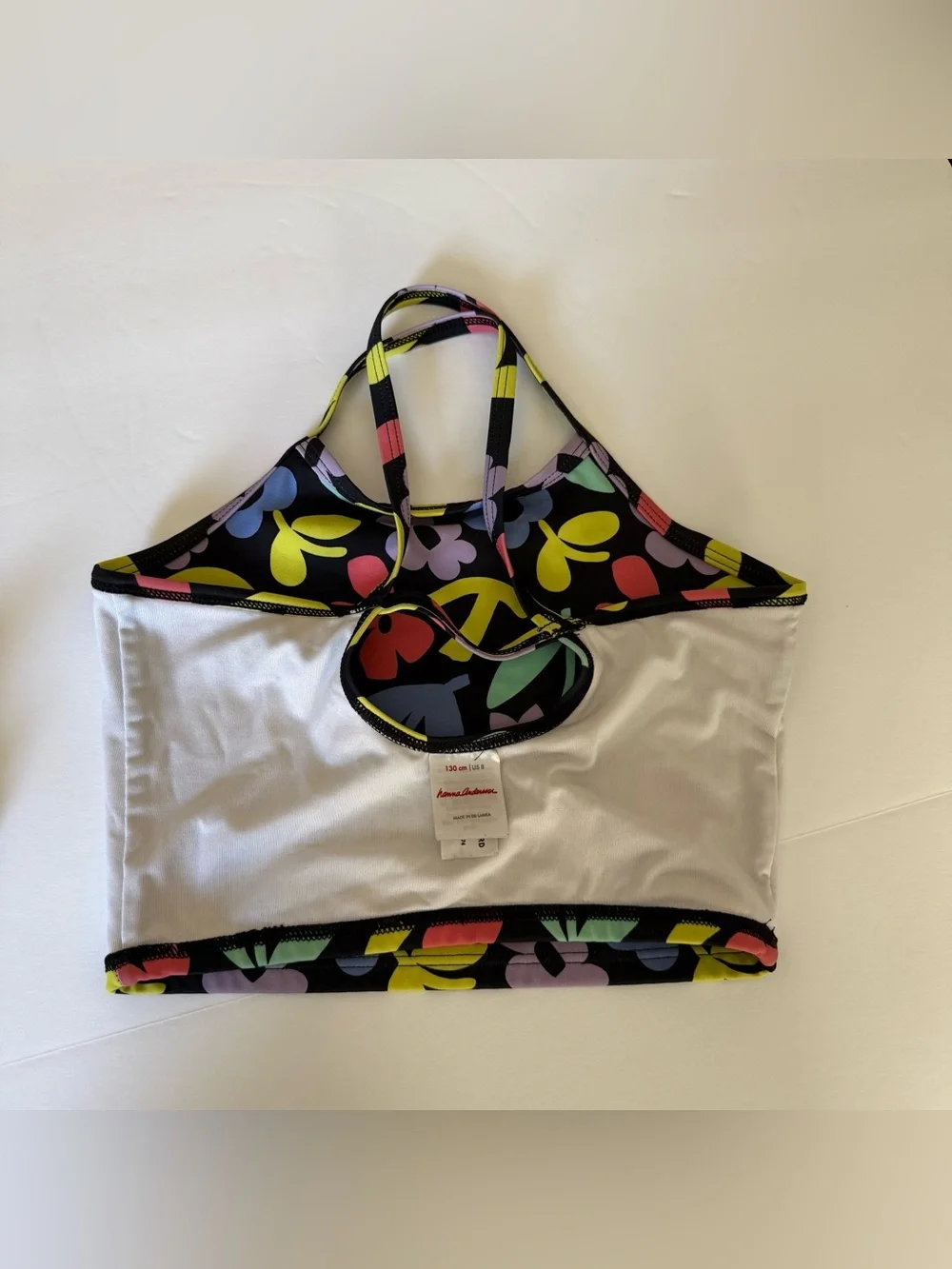 Hanna Andersson Two-Piece Swimsuit Color: Florals on Black, Size 8 / 130 CM